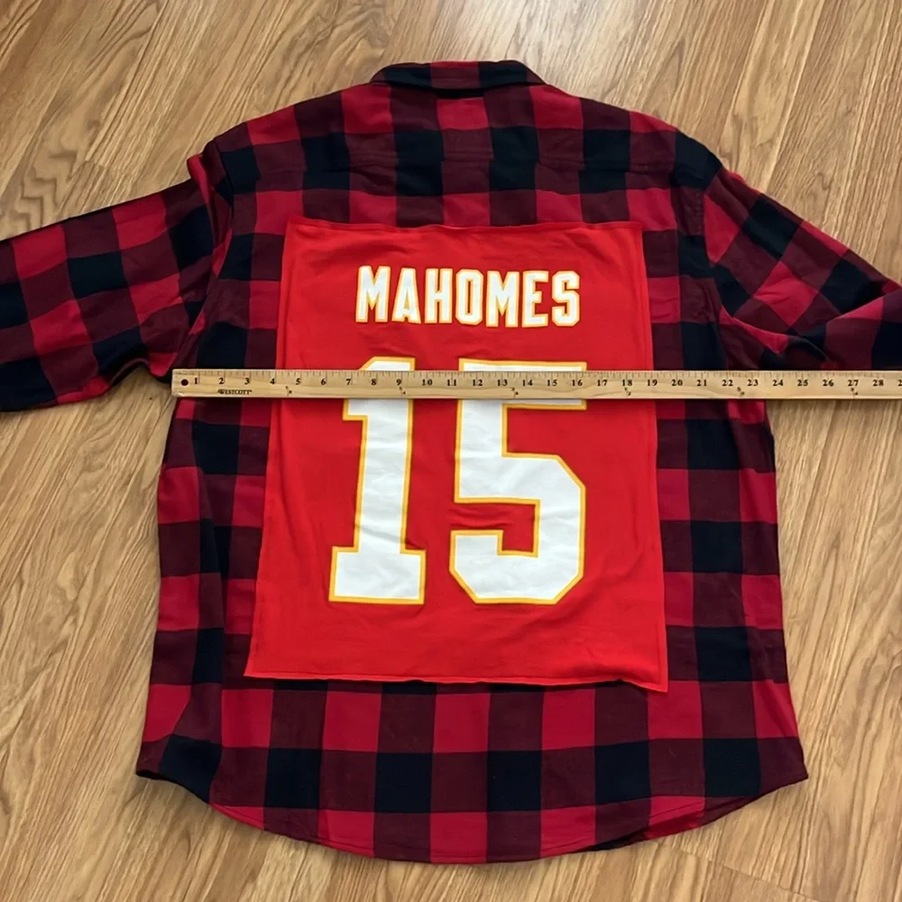Kansas City Chiefs Mahomes 15 Flannel Shirt upcycled unisex size XXL - Picture 6 of 7